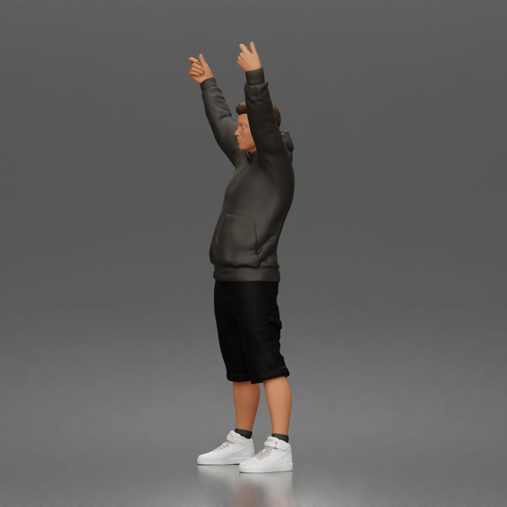 Diorama Modellbau Produktfoto 2: Stehende Figur: Demonstrant mit Banner, Kapuzenjacke, Shorts & Sportschuhen (a179)