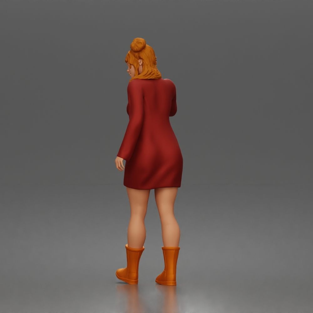 Diorama Modellbau Produktfoto 2: Stehende Figur: Winkende Frau ruft Taxi mit langärmeligem Kleid & Stiefeln (a204)