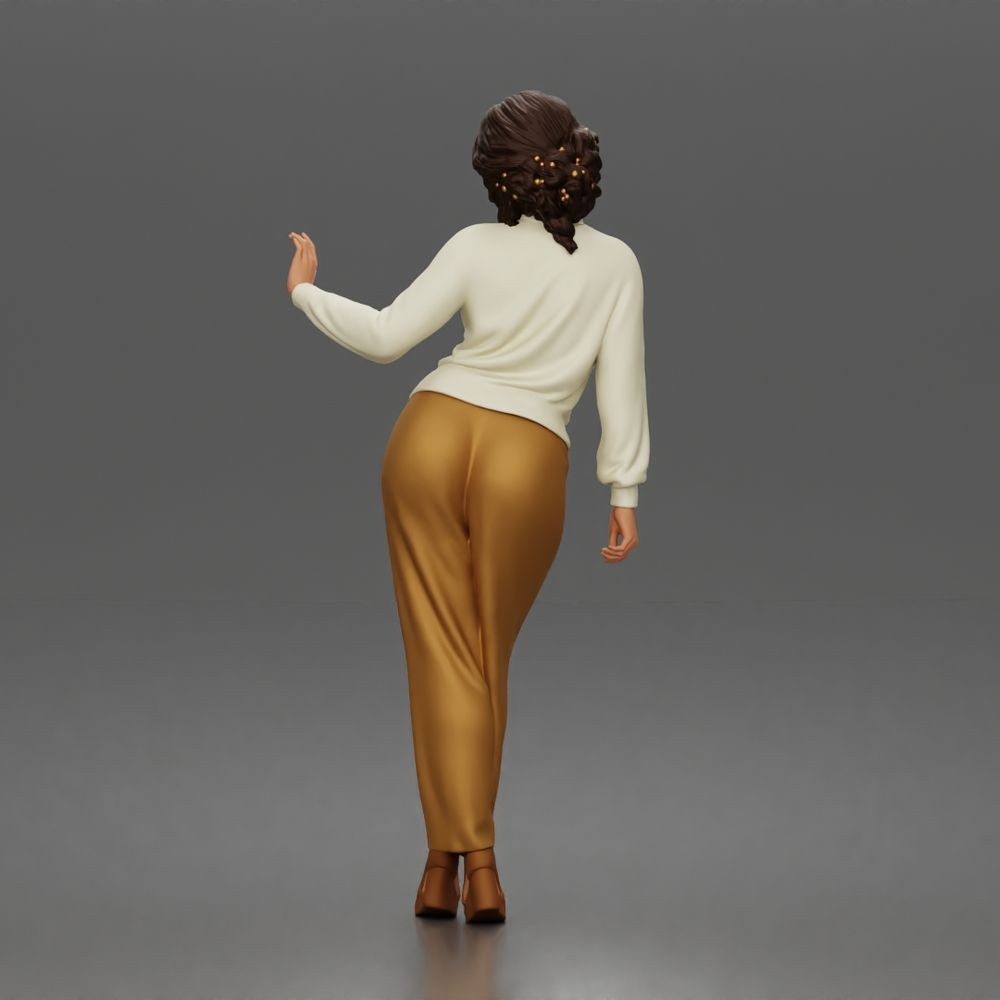 Diorama Modellbau Produktfoto 3: Stehende Figur: Frau mit Rollkragenpullover, weiter Hose & Plateauschuhen (a176)