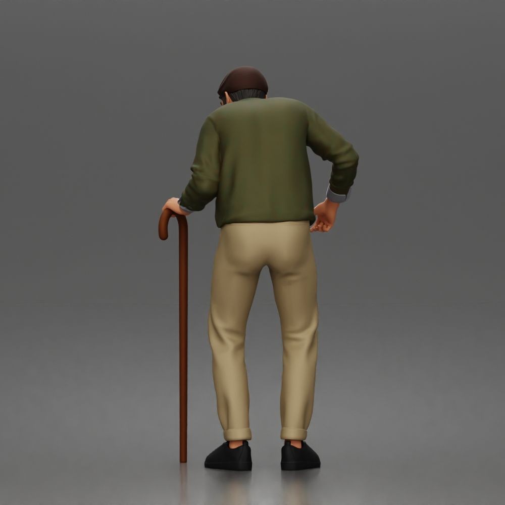 Diorama Modellbau Produktfoto 4: Stehende Figur: Älterer Mann mit Gehstock & Pullover (a168)