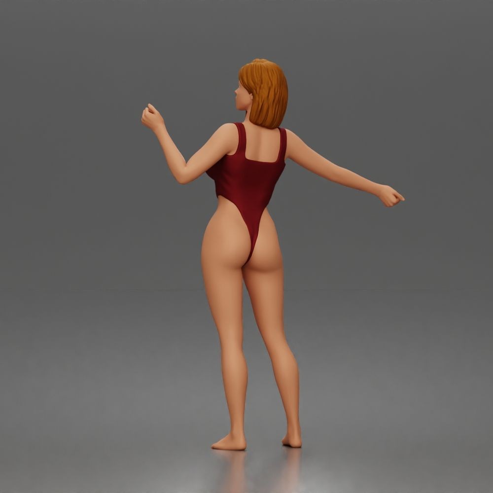 Diorama Modellbau Produktfoto 3: Stehende Figur: Frau im einteiligen Bodysuit mit ausgestreckten Armen (a206)