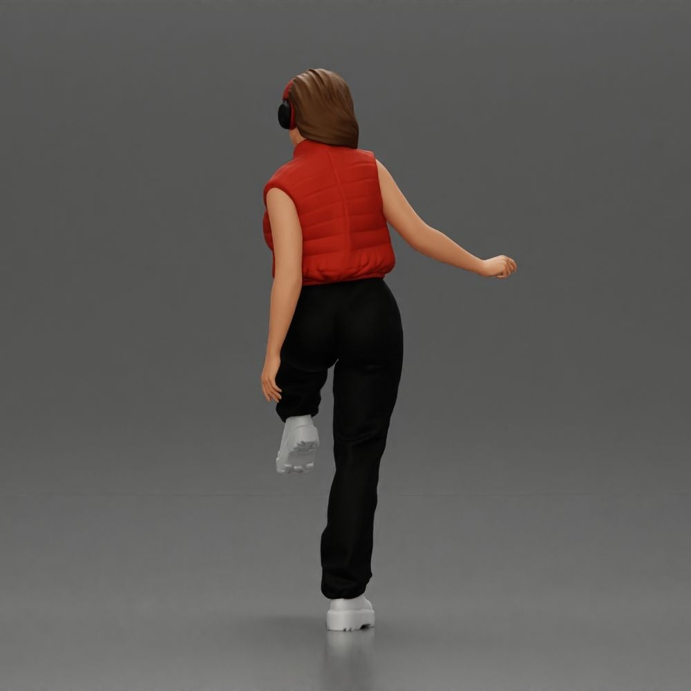 Diorama Modellbau Produktfoto 4: Stehende Figur: Frau mit Kopfhörern & weitem Streetwear-Outfit, Bein angehoben (a164)