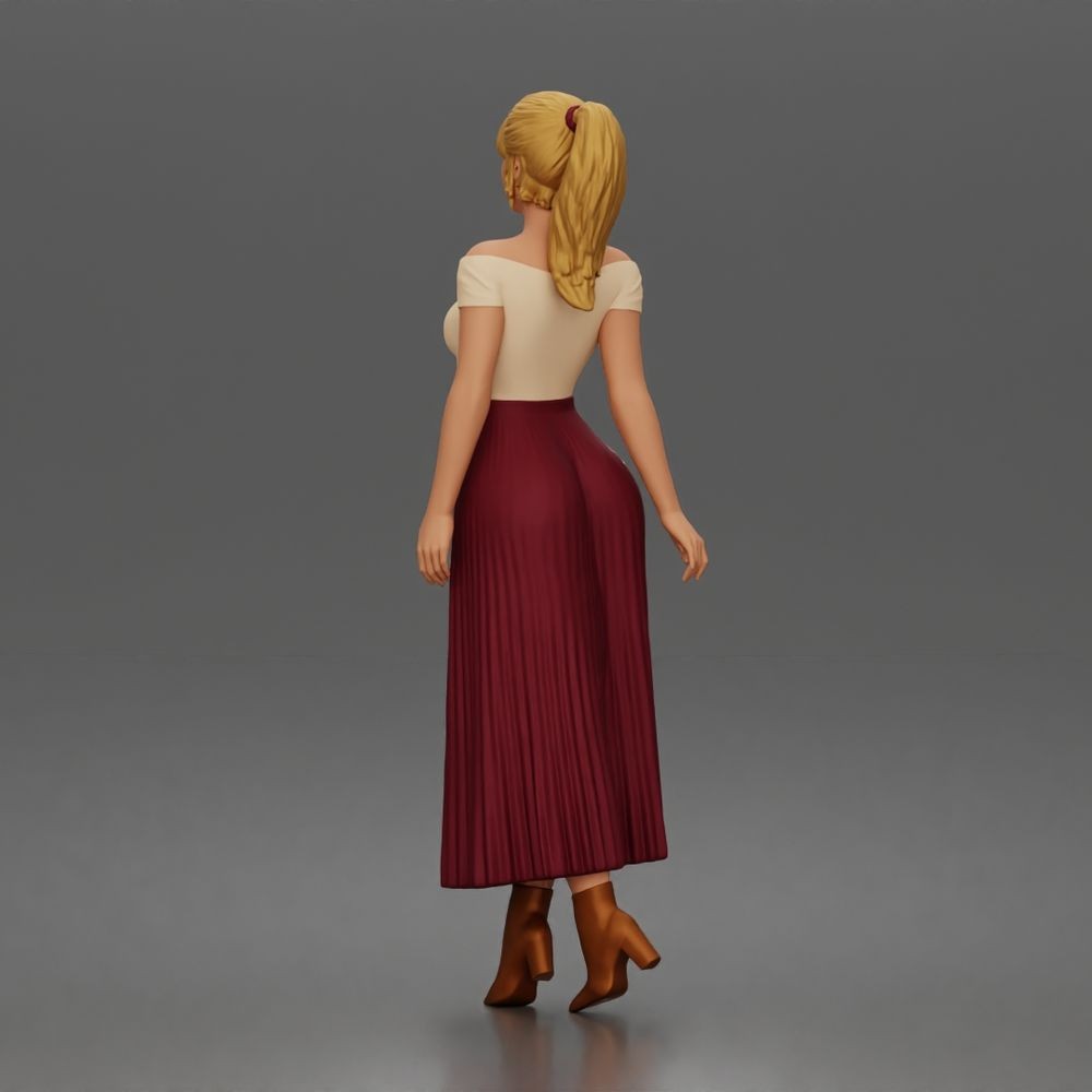 Diorama Modellbau Produktfoto 3: Stehende Figur: Frau mit schulterfreiem Oberteil & langem Faltenrock (a181)