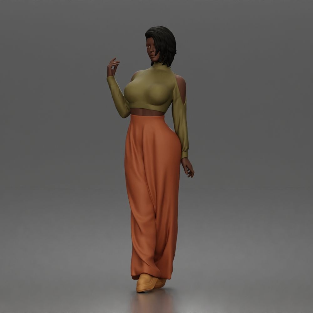 Diorama Modellbau Produktfoto 5: Stehende Figur: Frau mit bauchfreiem Rollkragenoberteil & weiter Hose (a167)