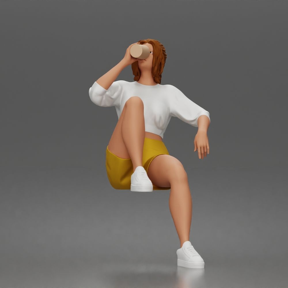 Diorama Modellbau Produktfoto 4: Sitzende Figur: Mann mit Becher, Freizeitkleidung & Turnschuhen (a211)