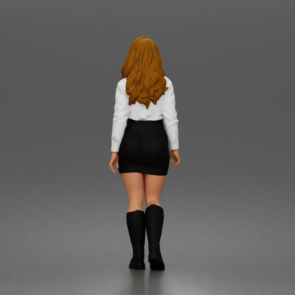 Diorama Modellbau Produktfoto 5: Stehende Figur: Frau mit Hemdbluse, Minirock & kniehohen Stiefeln (a197)