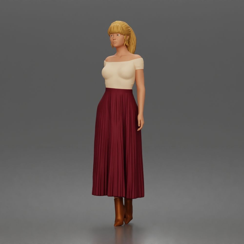 Diorama Modellbau Produktfoto 5: Stehende Figur: Frau mit schulterfreiem Oberteil & langem Faltenrock (a181)