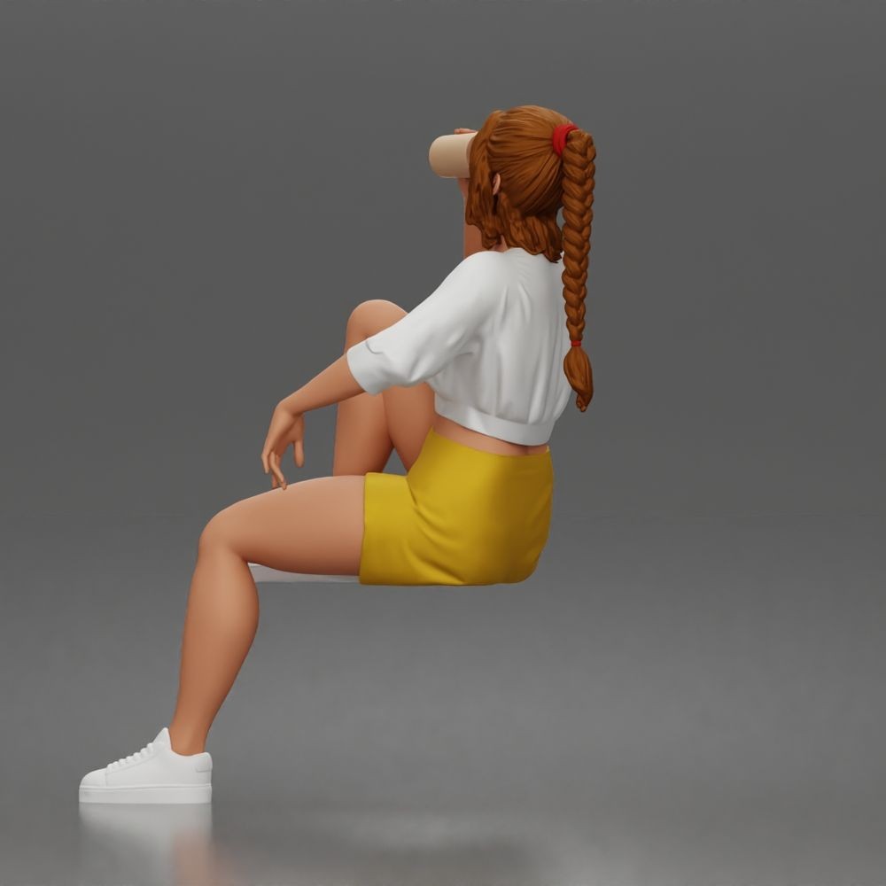 Diorama Modellbau Produktfoto 5: Sitzende Figur: Mann mit Becher, Freizeitkleidung & Turnschuhen (a211)