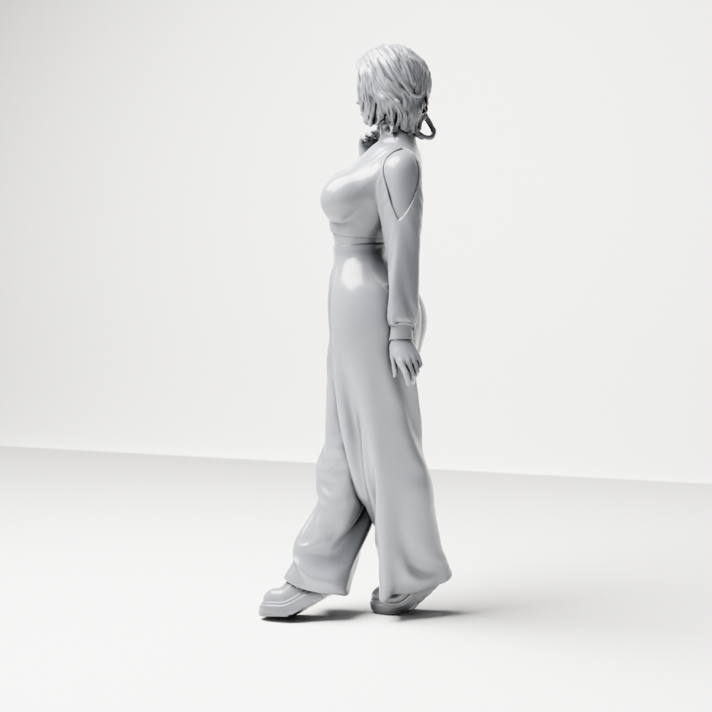 Diorama Modellbau Produktfoto 7: Stehende Figur: Frau mit bauchfreiem Rollkragenoberteil & weiter Hose (a167)