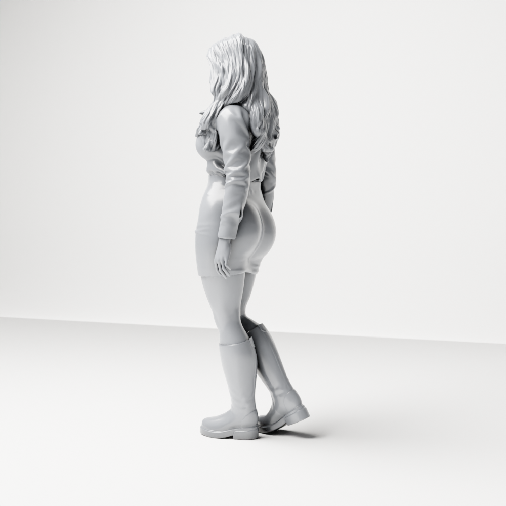 Diorama Modellbau Produktfoto 6: Stehende Figur: Frau mit Hemdbluse, Minirock & kniehohen Stiefeln (a197)