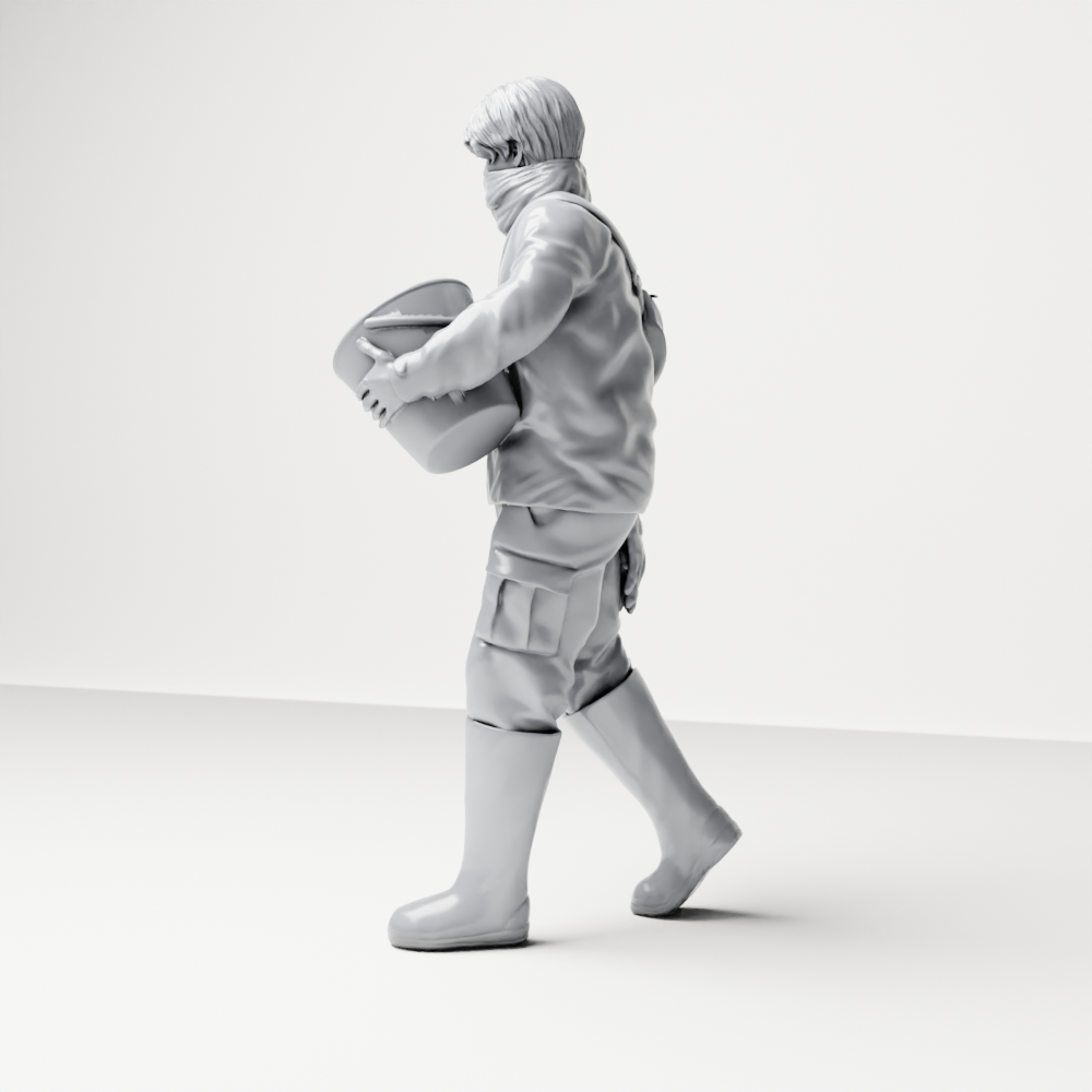 Diorama Modellbau Produktfoto 6: Stehende Figur: Tierpfleger mit offenem Futtereimer (a191)