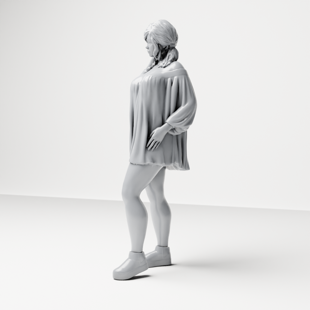 Diorama Modellbau Produktfoto 6: Stehende Figur: Winkende Frau mit schulterfreiem Oberteil & Plateauschuhen (a199)