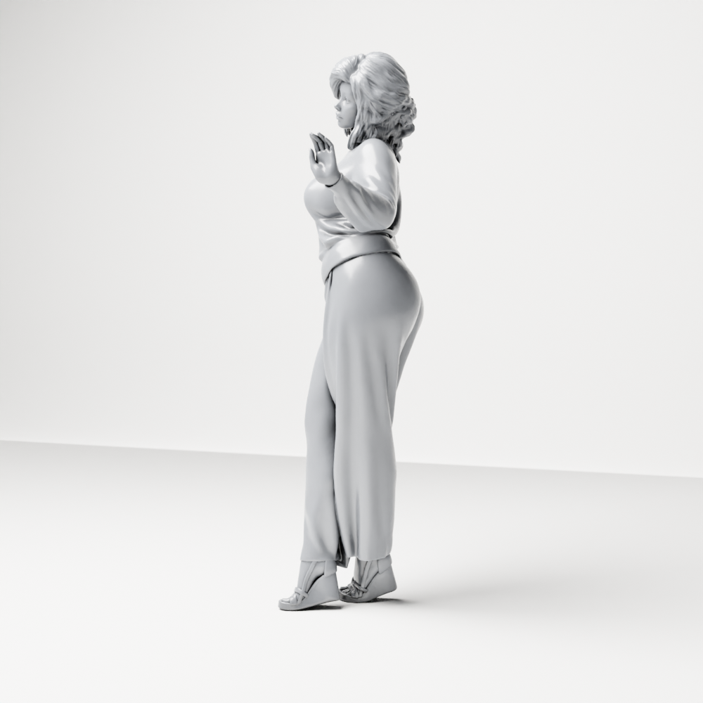 Diorama Modellbau Produktfoto 6: Stehende Figur: Frau mit Rollkragenpullover, weiter Hose & Plateauschuhen (a176)