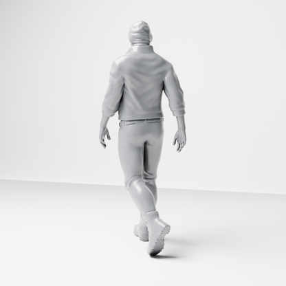 Diorama modelbouw productfoto 7: Lopende figuur: bebaarde man met muts, jas & laarzen (a188)