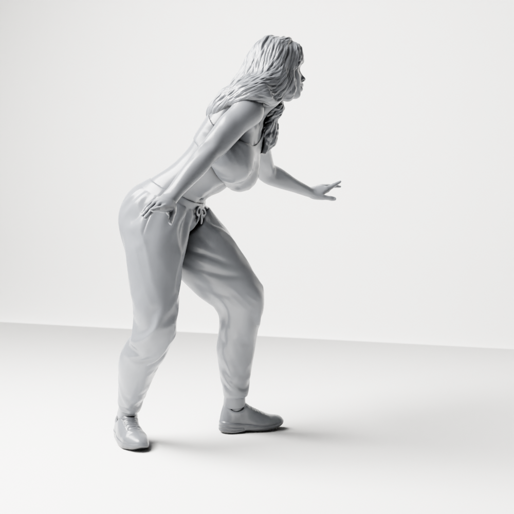 Diorama modelbouw productfoto 4: Staande figuur: skatester in balanshouding met crop-top, joggingbroek & sneakers (a171)