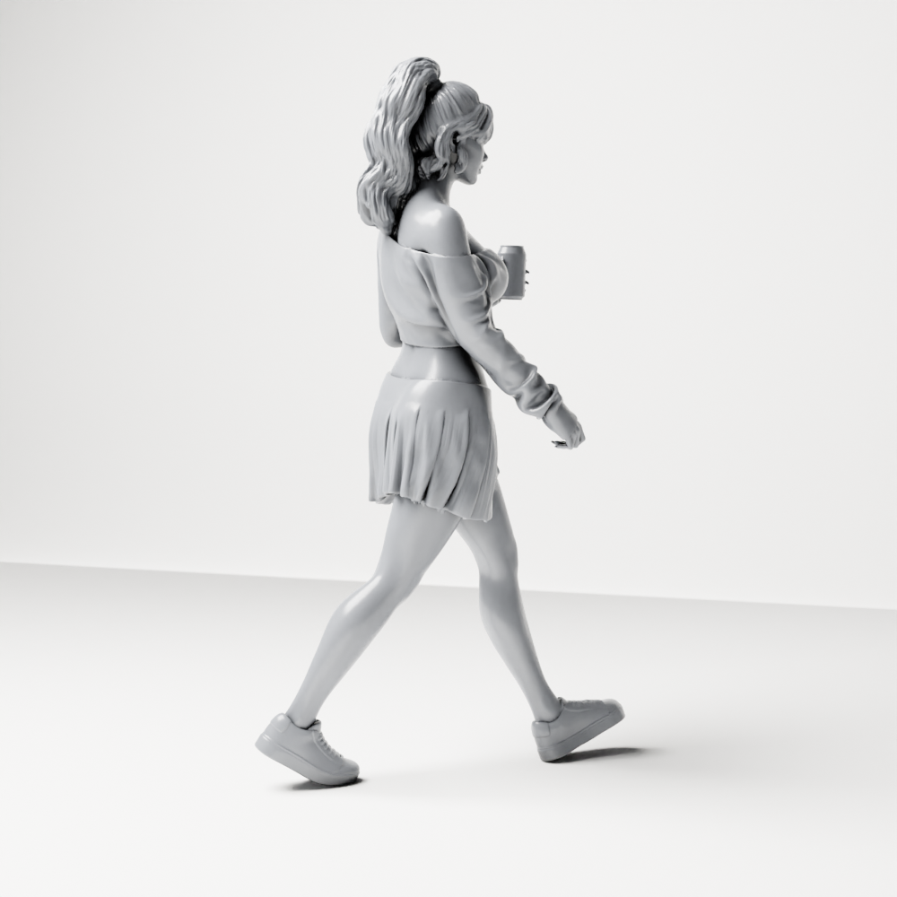 Diorama Modellbau Produktfoto 7: Gehende Figur: Sportlerin/Junge Frau mit Getränkebecher in Freizeitkleidung (a213)