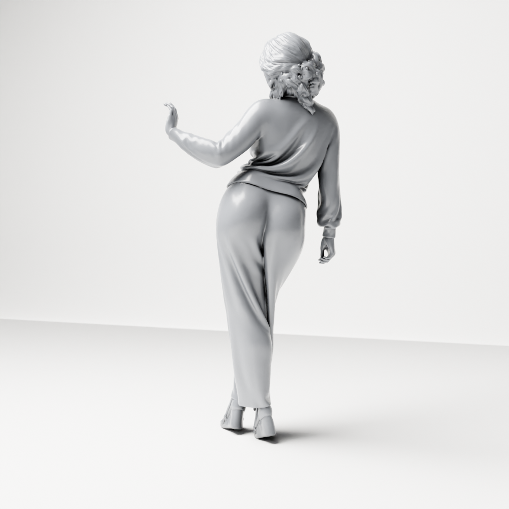 Diorama Modellbau Produktfoto 7: Stehende Figur: Frau mit Rollkragenpullover, weiter Hose & Plateauschuhen (a176)