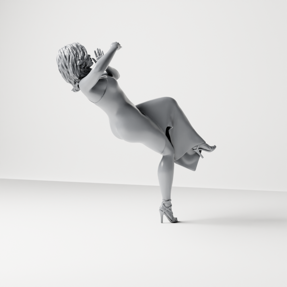 Diorama Modellbau Produktfoto 4: Stehende Figur: Zurückgelehnte Frau im langen Kleid mit Riemchenschuhen (a192)