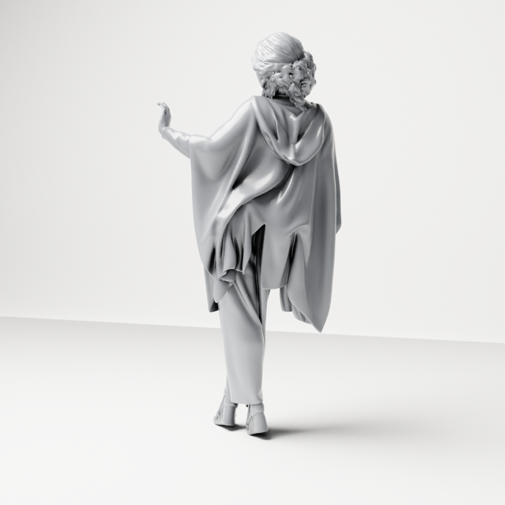 Diorama Modellbau Produktfoto 7: Stehende Figur: Frau mit erhobener Hand, fließendem Cape & Plateauschuhen (a174)