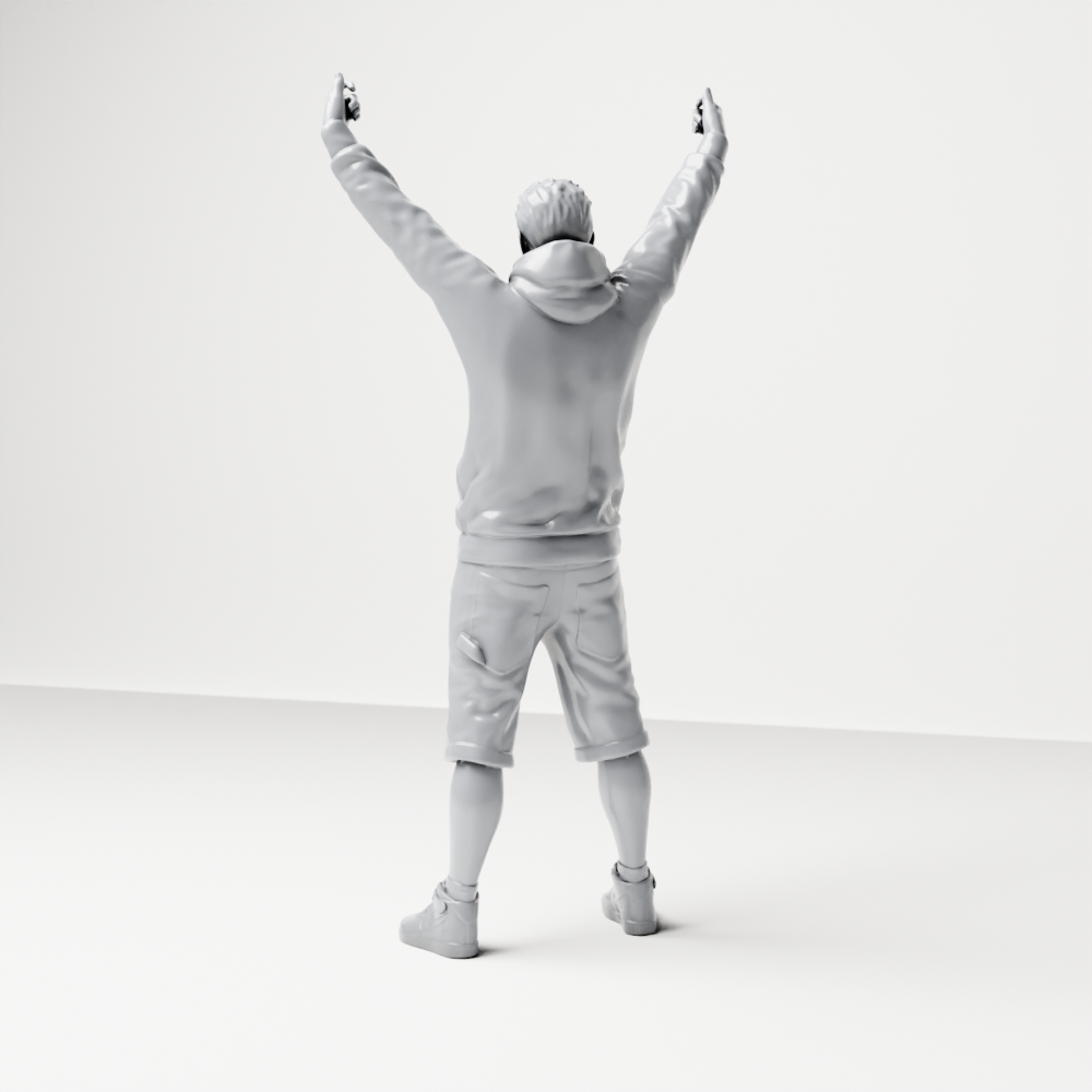 Diorama Modellbau Produktfoto 4: Stehende Figur: Demonstrant mit Banner, Kapuzenjacke, Shorts & Sportschuhen (a179)