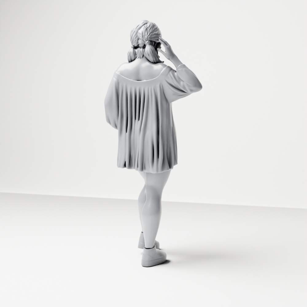 Diorama Modellbau Produktfoto 8: Stehende Figur: Winkende Frau mit schulterfreiem Oberteil & Plateauschuhen (a199)