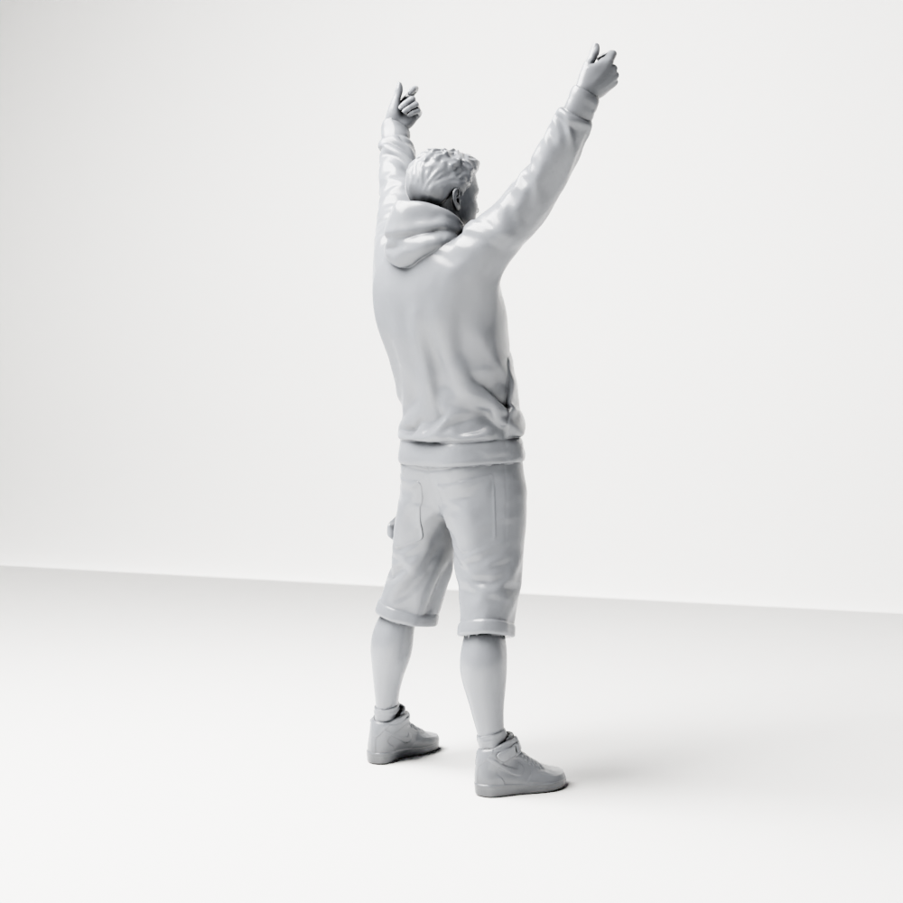 Diorama Modellbau Produktfoto 5: Stehende Figur: Demonstrant mit Banner, Kapuzenjacke, Shorts & Sportschuhen (a179)