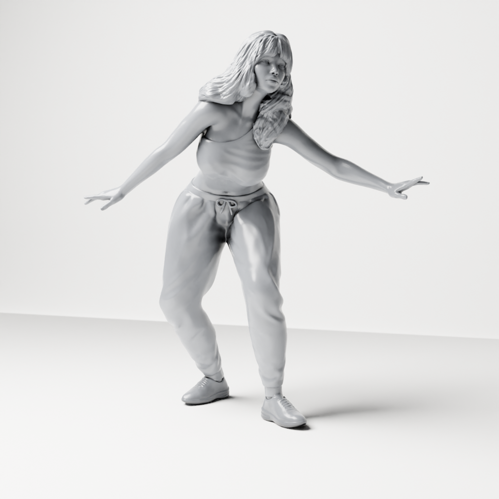 Diorama modelbouw productfoto 5: Staande figuur: skater in balanshouding met crop-top, joggingbroek & sneakers (a171)