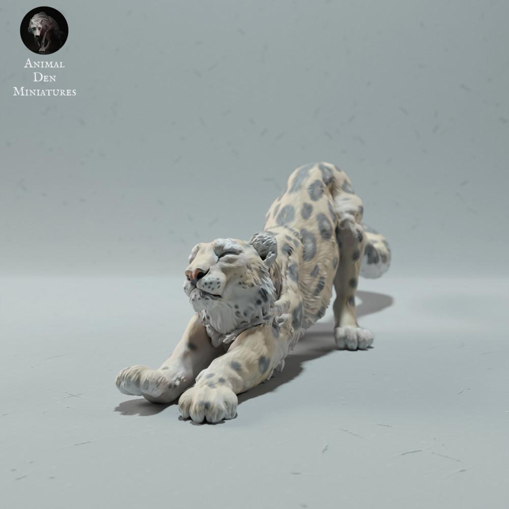 Productfoto dierenfiguur Animal Den Miniatures 1: Wild dierfiguur: sneeuwluipaard - zich uitrekkend (22_12_19)