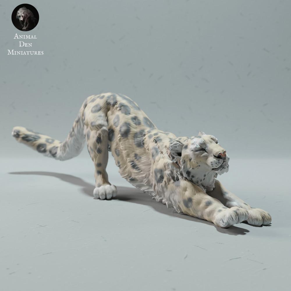 Productfoto dierenfiguur Animal Den Miniatures 2: Wilde dierenfiguur: sneeuwluipaard - zich uitrekkend (22_12_19)