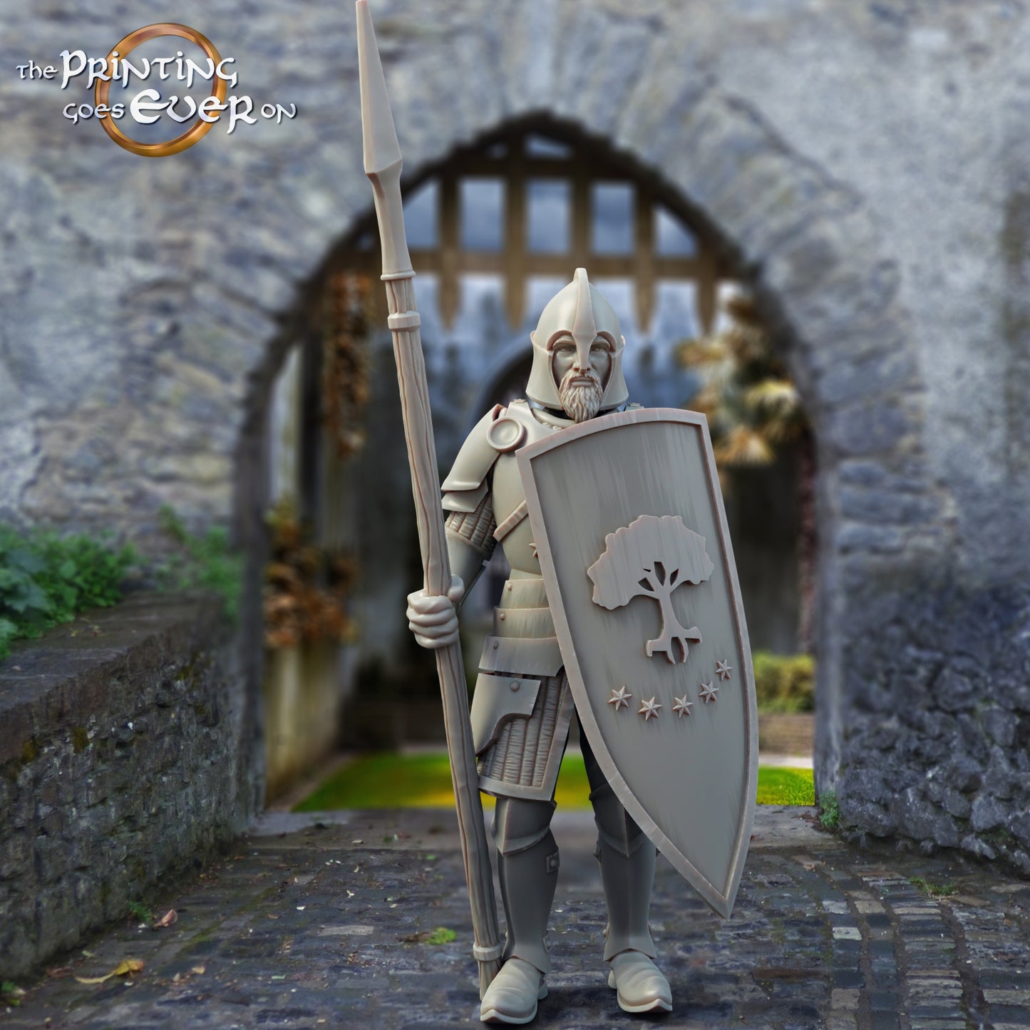 Productfoto middeleeuwse historische figuur 75mm schaal The Printing Goes Ever On (TPGEO) 0: Middeleeuwse ridderfiguren speerdragers C - 75mm modellen - Krijgers van Gonthan
