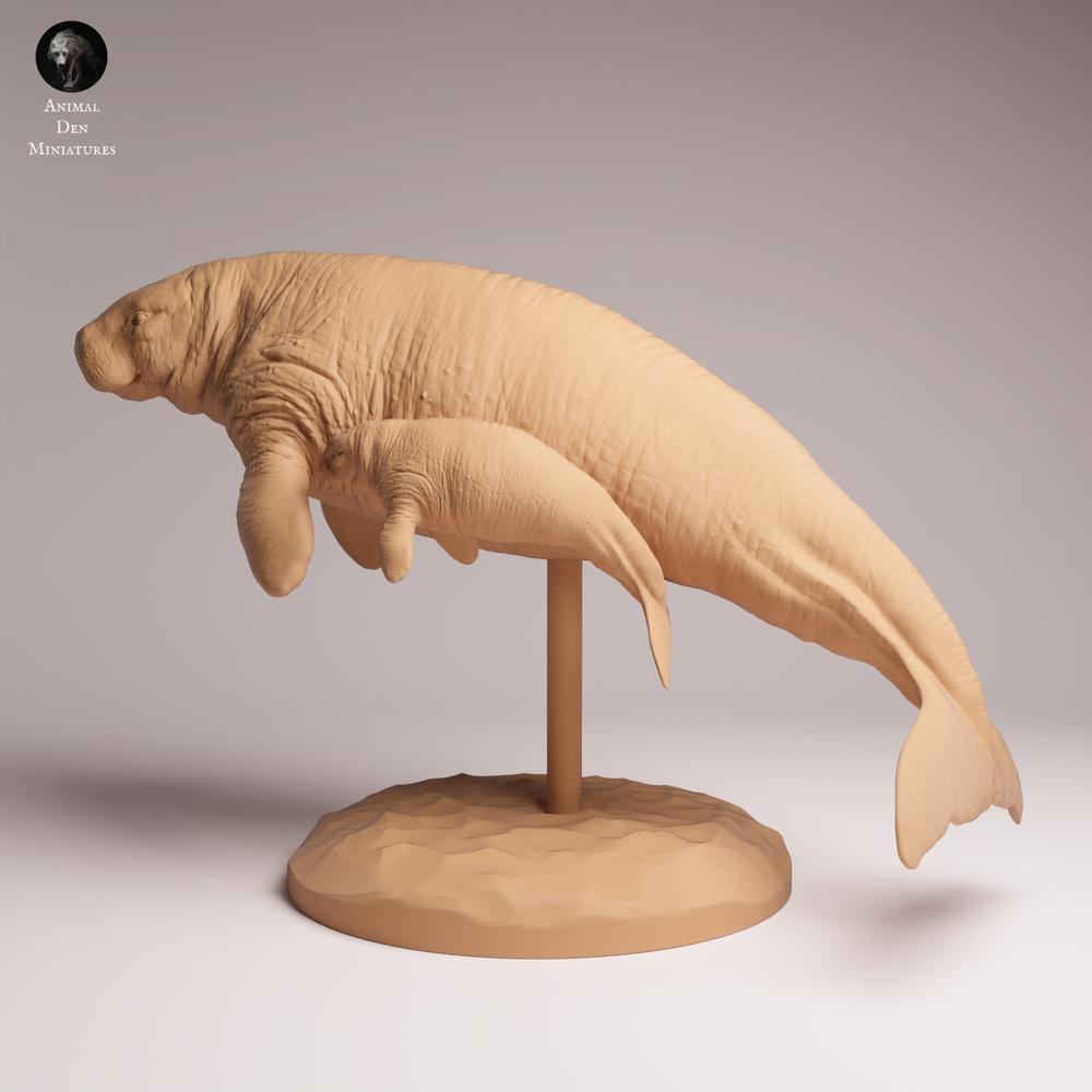 Productfoto Tabletop 28mm Lord of the Print (LotP) 0: Zeezoogdier dierenfiguur: Stellers zeekoe - met kalf (26_04_06)