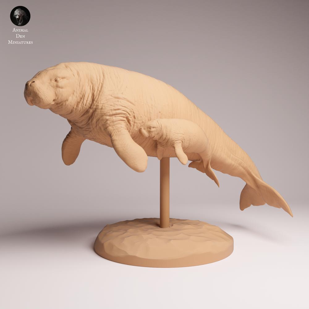 Productfoto Tabletop 28mm Lord of the Print (LotP) 2: Zeezoogdier dierenfiguur: Stellers zeekoe - met kalf (26_04_06)