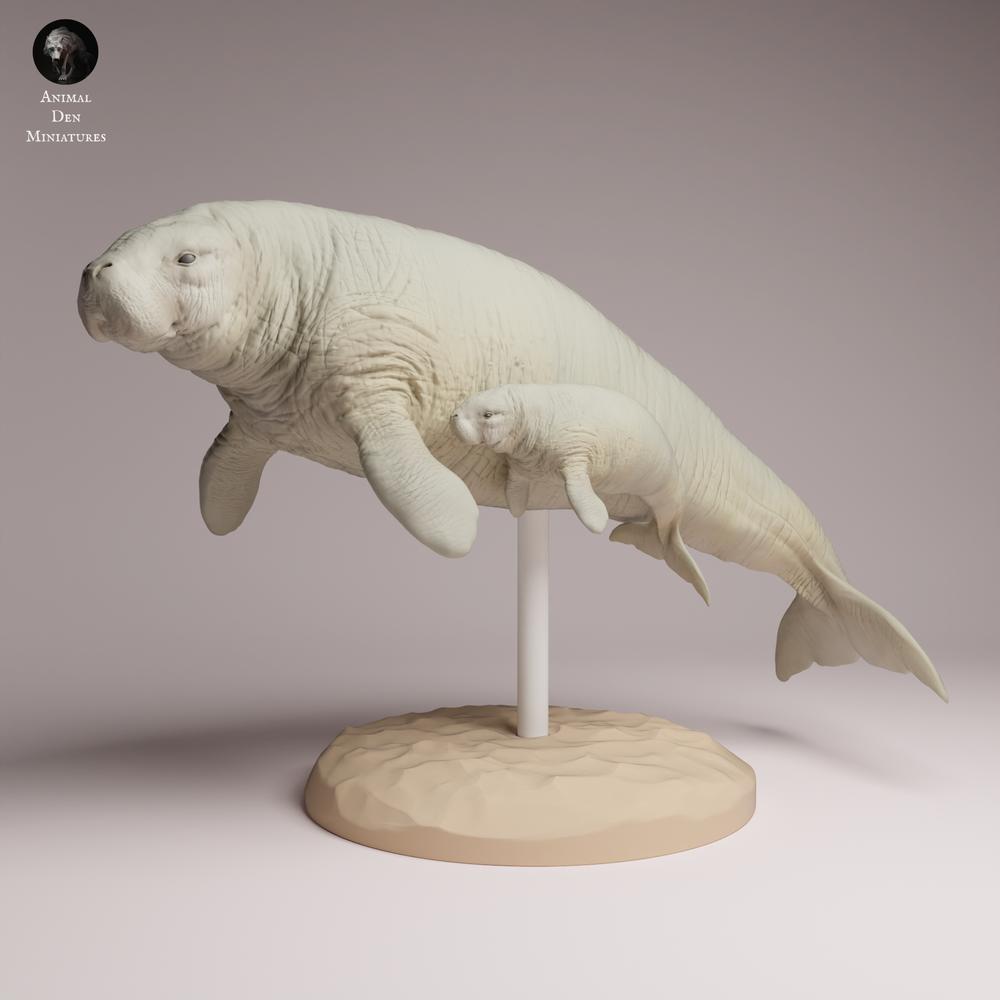 Productfoto Tabletop 28mm Lord of the Print (LotP) 3: Zeezoogdier dierenfiguur: Stellers zeekoe - met kalf (26_04_06)