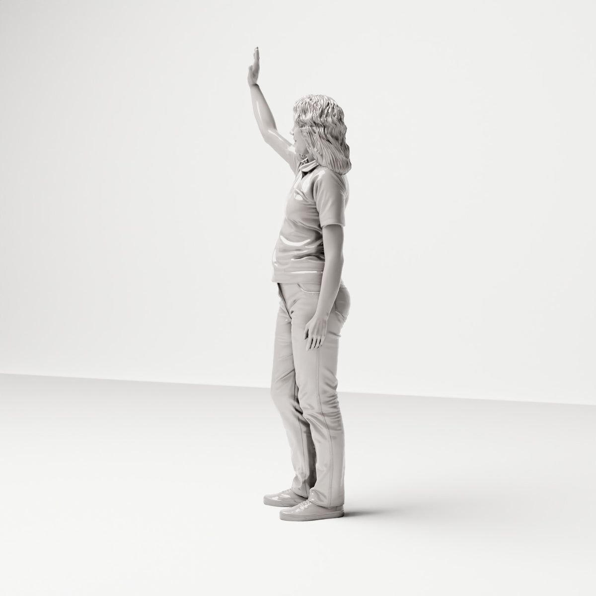 Stehende Figur: Passant im Freizeitoutfit winkend (Ref. Nr. 504) - vollständige Studioansicht 2