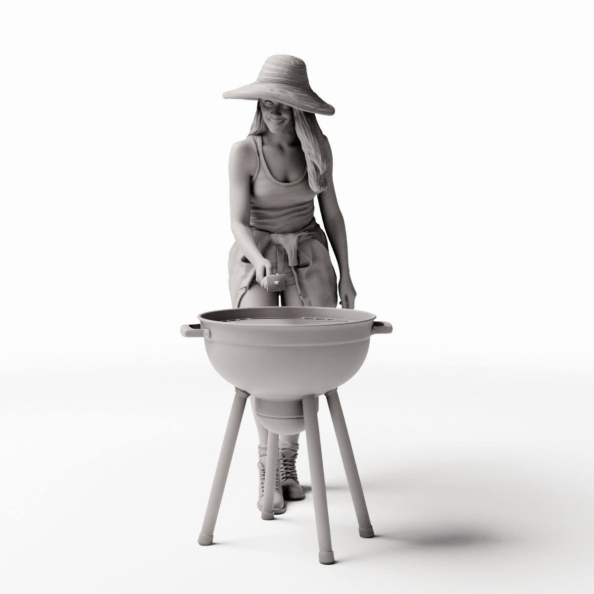 Diorama Modellbau Produktfoto 0: Stehende Figur: Frau mit Grillzange am Kugelgrill (Ref. Nr. 534)