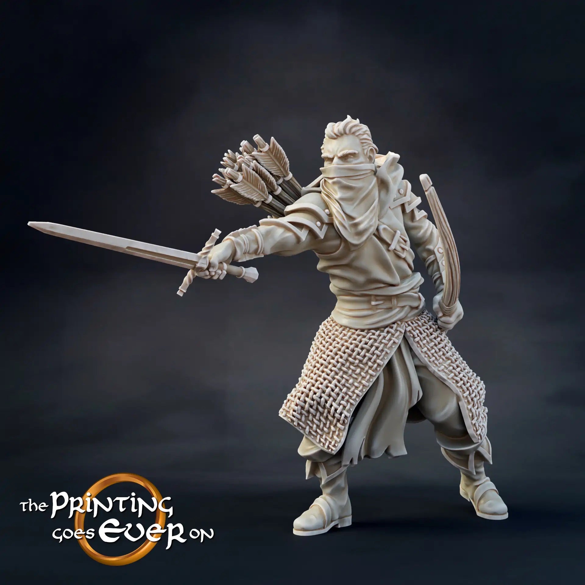 Productfoto Tabletop 28mm The Printing Goes Ever On (TPGEO) 0: Ranger uit het Noorden: Ranger uit het Woudland met zwaard, speer en boog