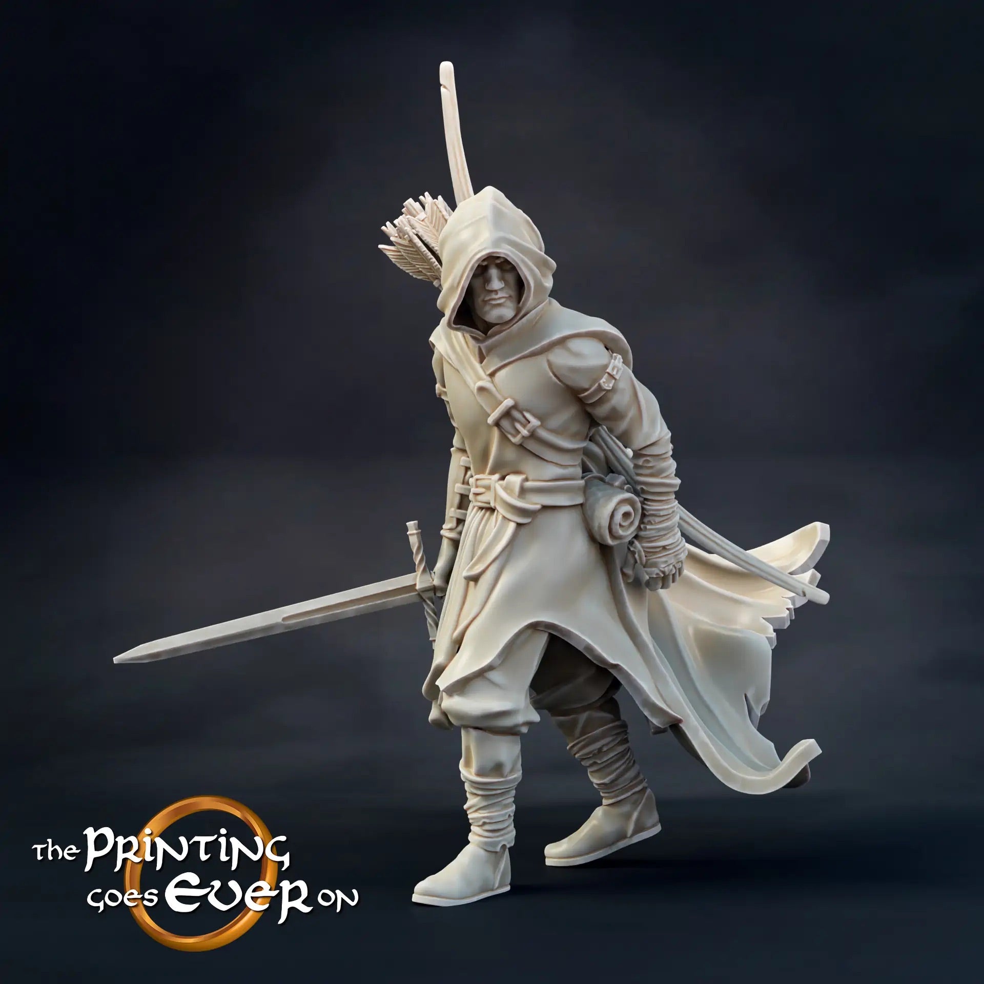 Productfoto Tabletop 28mm The Printing Goes Ever On (TPGEO) 0: Ranger uit het Noorden: Ranger uit het Woudland met zwaard, speer en boog