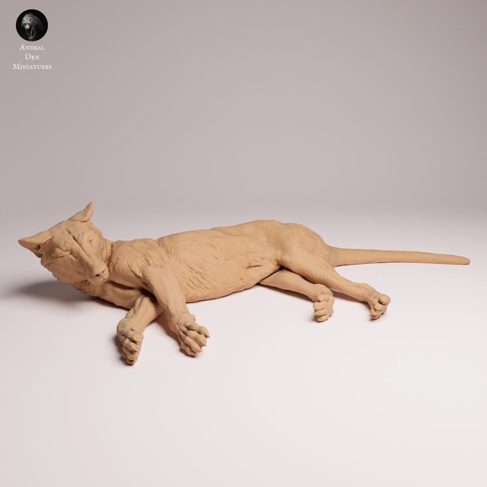 Productfoto Tabletop 28mm Lord of the Print (LotP) 1: Wildlife dierenfiguur: Tasmaanse tijger - liggend (26_04_07)