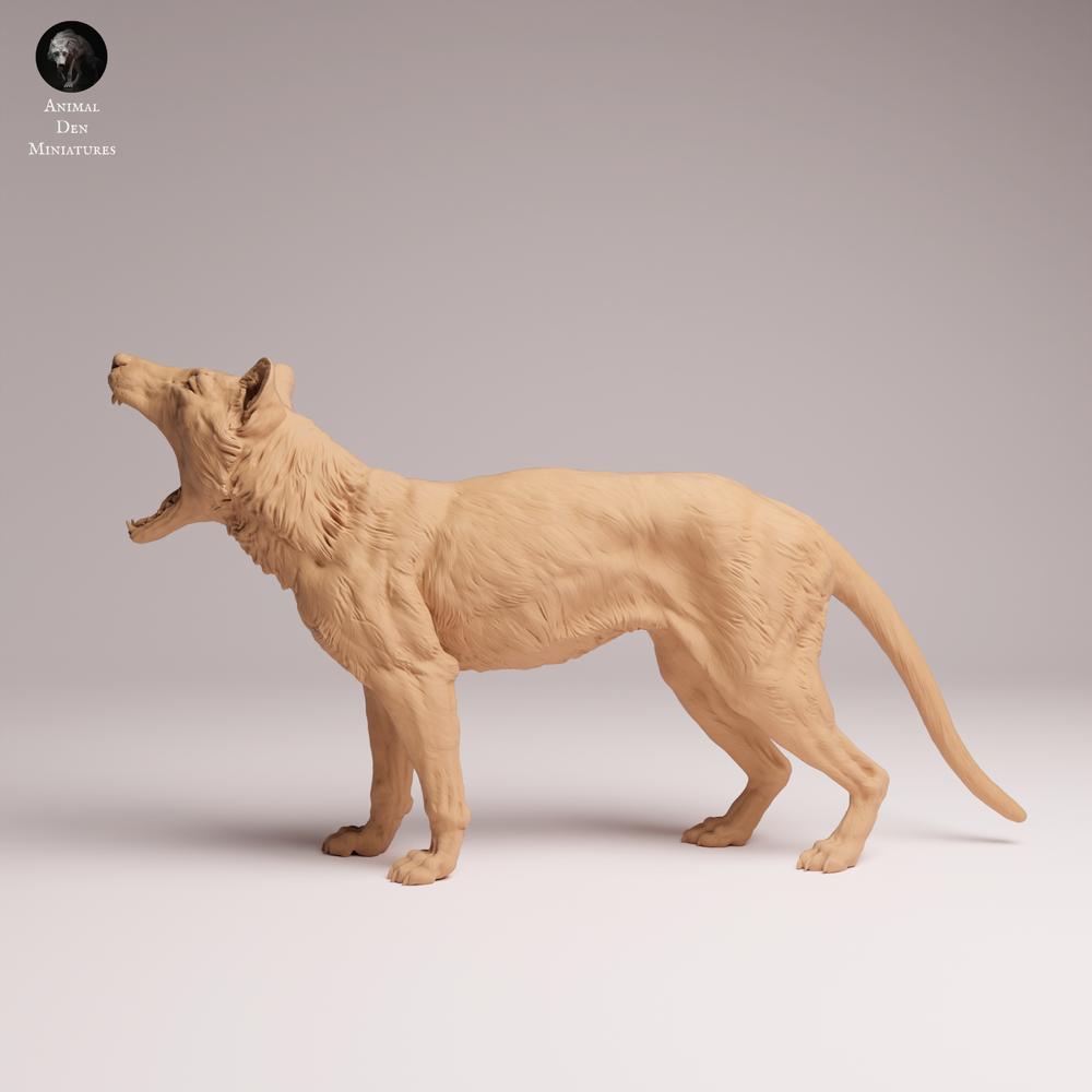 Productfoto Tabletop 28mm Lord of the Print (LotP) 2: Wilde dierenfiguur: buidelwolf (Tasmaanse tijger) - gapend (26_04_09)