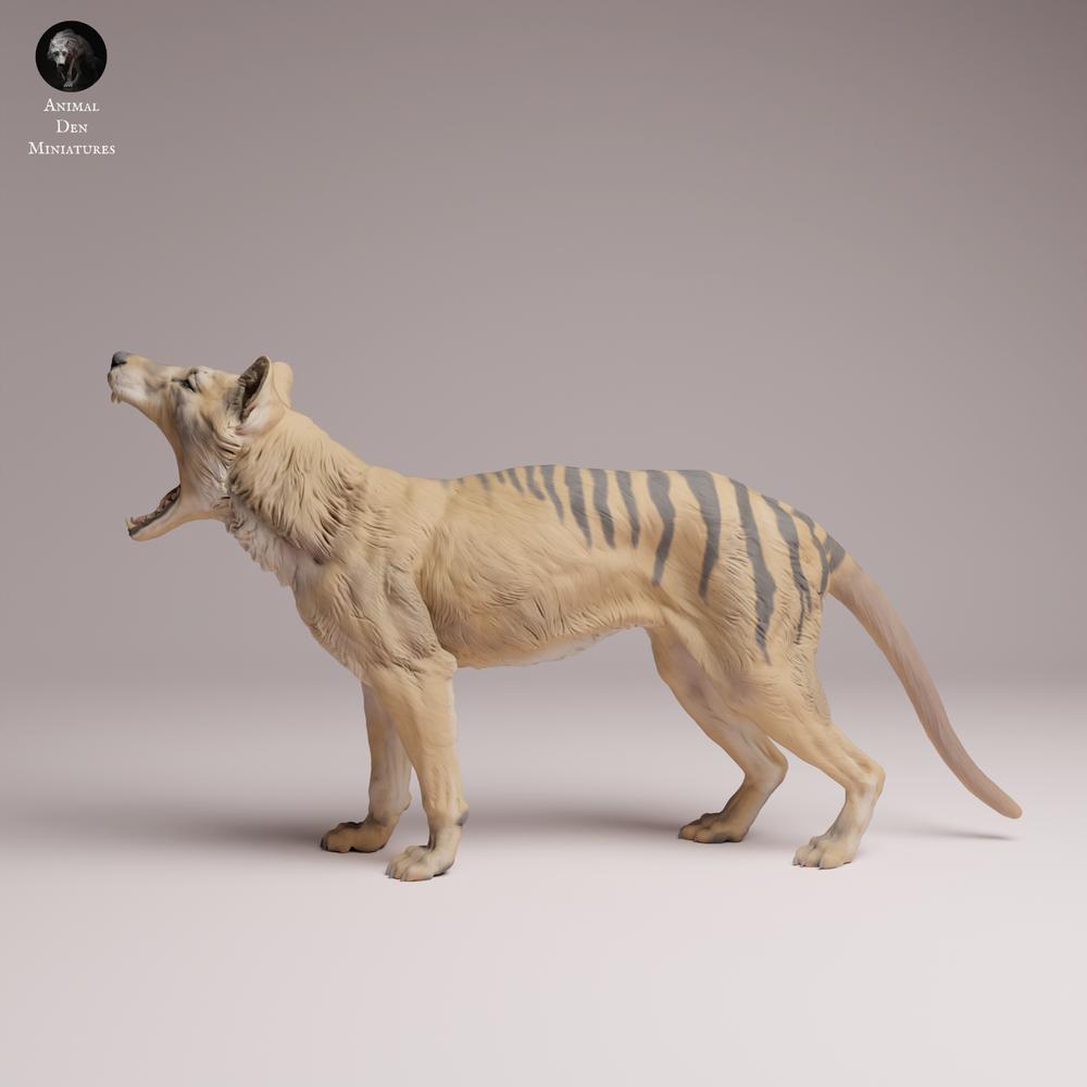 Productfoto Tabletop 28mm Lord of the Print (LotP) 3: Wild dierfiguur: buidelwolf (Tasmaanse tijger) - gapend (26_04_09)