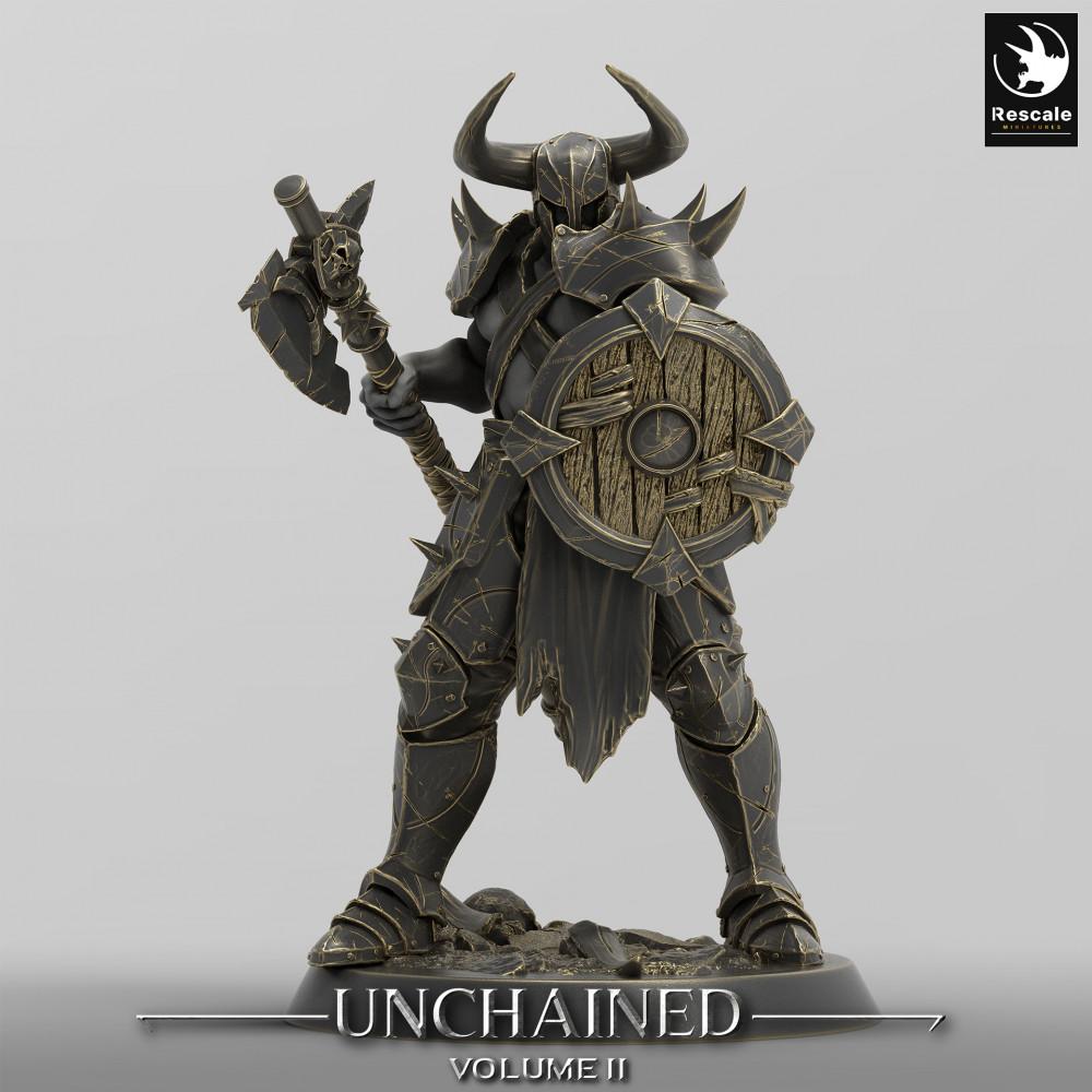 Productfoto Tabletop 28mm Lord of the Print (LotP) 0: Fantasy Figuur: Donkere Ridder, Chaos Krijger, Chaos Warrior met Schild en Oorlogsaxt, Vervloekte Paladijn, Kampioen (24_05_C2)