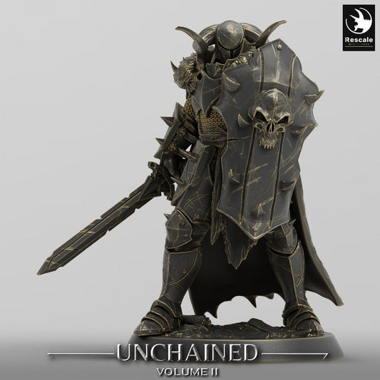 Productfoto Tabletop 28mm Lord of the Print (LotP) 0: Tabletop Miniatuur: Donkere Ridder / Dark Knight, Dodenridder, Zwaard-en-Schild Frontvechter met Groot Schild (24_05_D18)