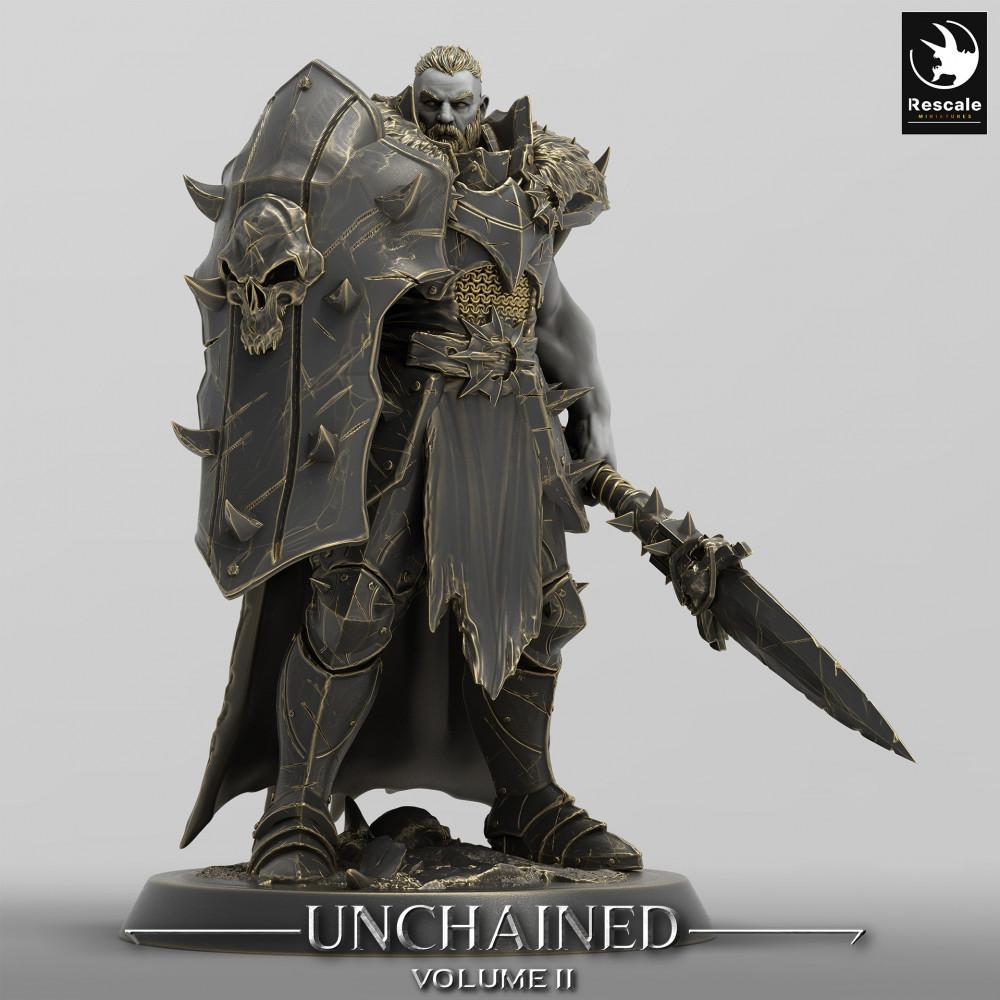 Productfoto Tabletop 28mm Lord of the Print (LotP) 0: Fantasy Figuur: Donkere Ridder, Schildwacht - duistere Paladijn, Zwarte Gardist met Zwaard en Schild (24_05_D16)