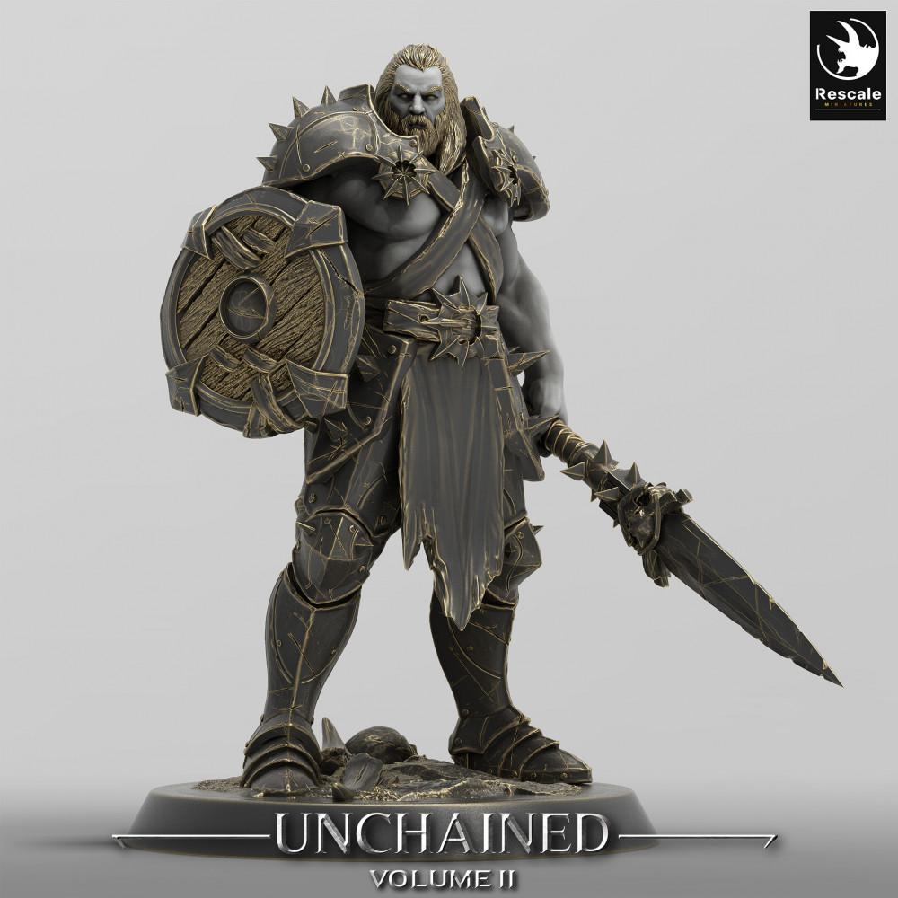 Productfoto Tabletop 28mm Lord of the Print (LotP) 0: Tabletop Miniatuur: Barbarische Schildvechter met Rond Schild en Breitschwert, Noordelijke Strijder, Berserker, Warlord, Leider (24_05_C12)
