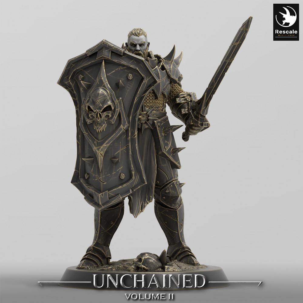 Productfoto Tabletop 28mm Lord of the Print (LotP) 0: Tabletop Miniatuur: Donkere Paladijn / Chaosstrijder, Schildwacht met Torenschild en Langzwaard (24_05_D20)