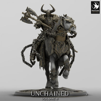 Productfoto Tabletop 28mm Lord of the Print (LotP) 0: Tabletop Miniatuur: Donkere Ridder op Strijdpaard, Dubbelbijl-Kavallerie, Vervloekte Paladijn, Dodenridder (24_05_U)