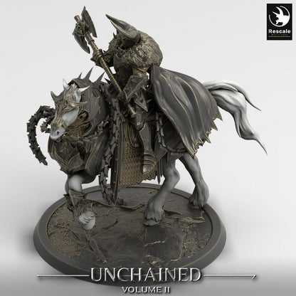 Productfoto Tabletop 28mm Lord of the Print (LotP) 0: Tabletop Miniatuur: Donkere Ridder op Strijdpaard, Dubbelbijl-Kavallerie, Vervloekte Paladijn, Dodenridder (24_05_U)