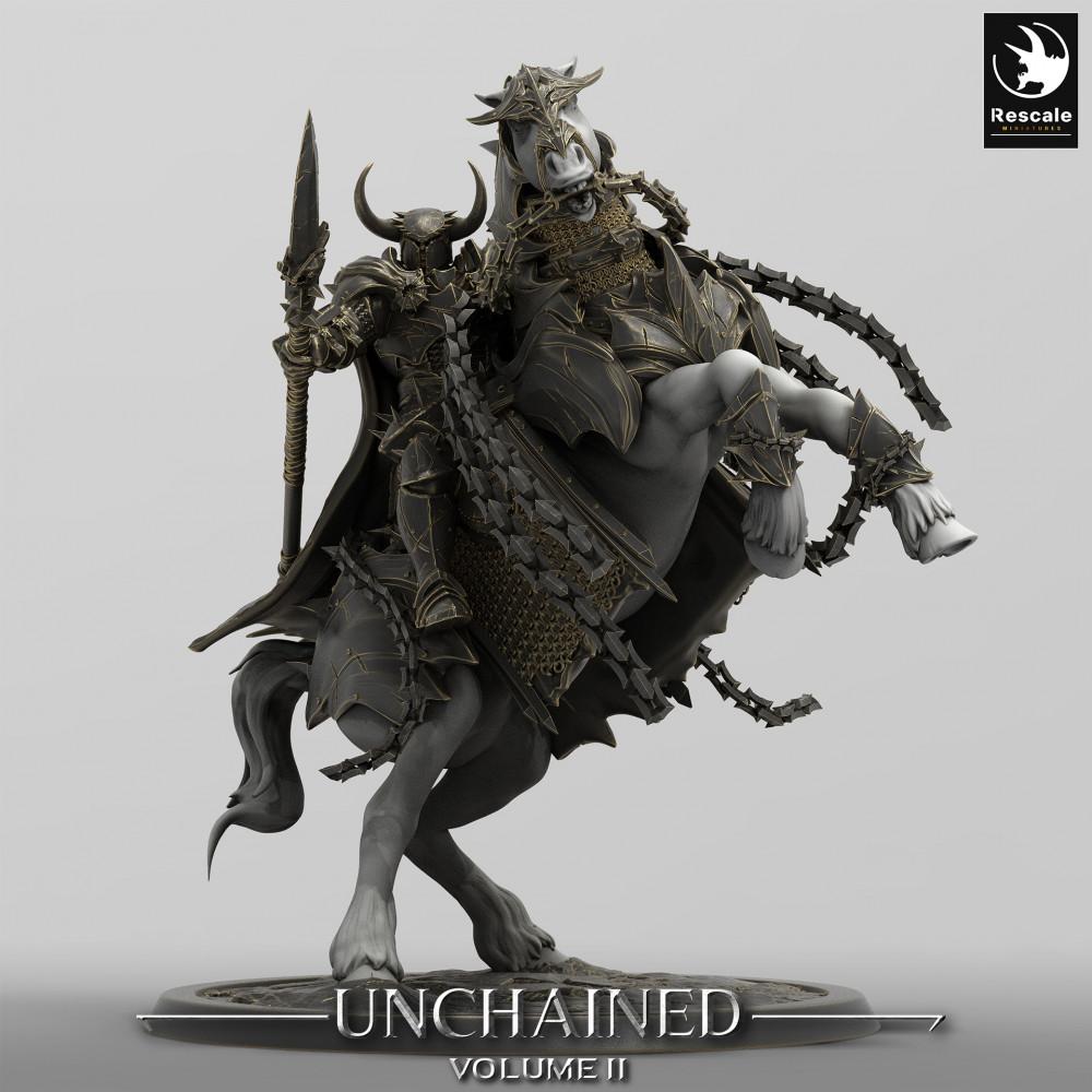 Productfoto Tabletop 28mm Lord of the Print (LotP) 0: Tabletop Miniatuur: Donkere Ridder op steigend Oorlogs Paard - Dodenridder, Lansrijder, Cavalerie-Commandant (24_05_P)