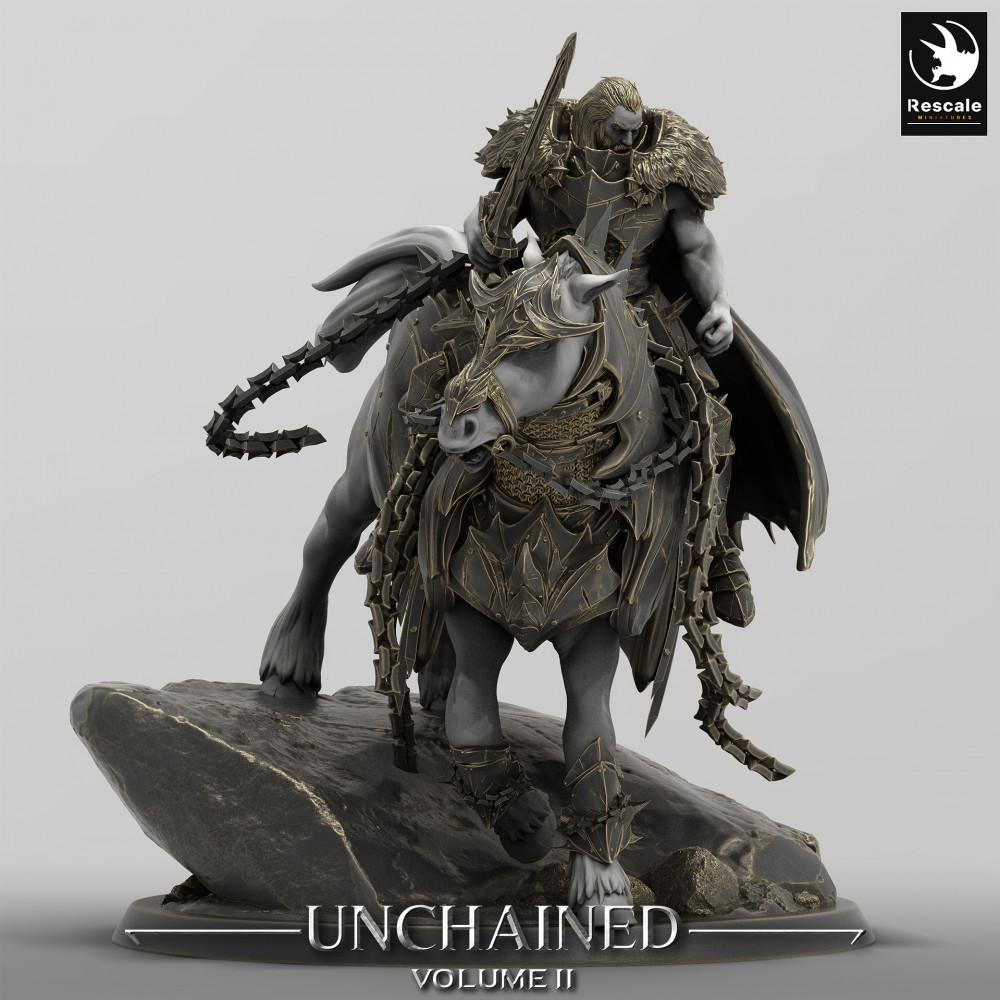Productfoto Tabletop 28mm Lord of the Print (LotP) 0: Tabletop Miniatuur: Donkere Ridder / Death Knight op gepantserde strijdros - Ruiterfiguur met tweehands zwaard en kettingwapen, leider van de donkere cavalerie (24_05_M)