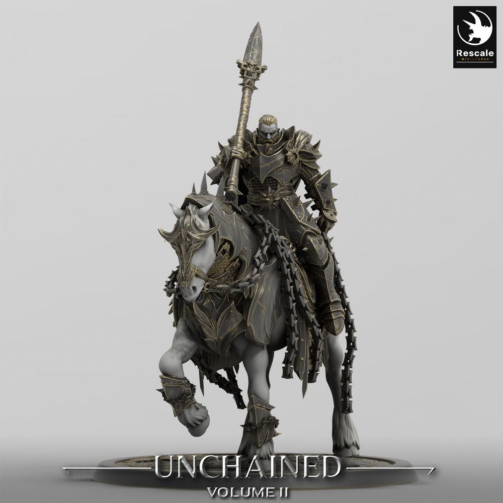 Productfoto Tabletop 28mm Lord of the Print (LotP) 0: Tabletop Miniatuur: Bereden Donkere Paladijn, Dodenridder Lansenrijder op gepantserde strijdros, Dread Knight zware cavalerie (24_05_Q)